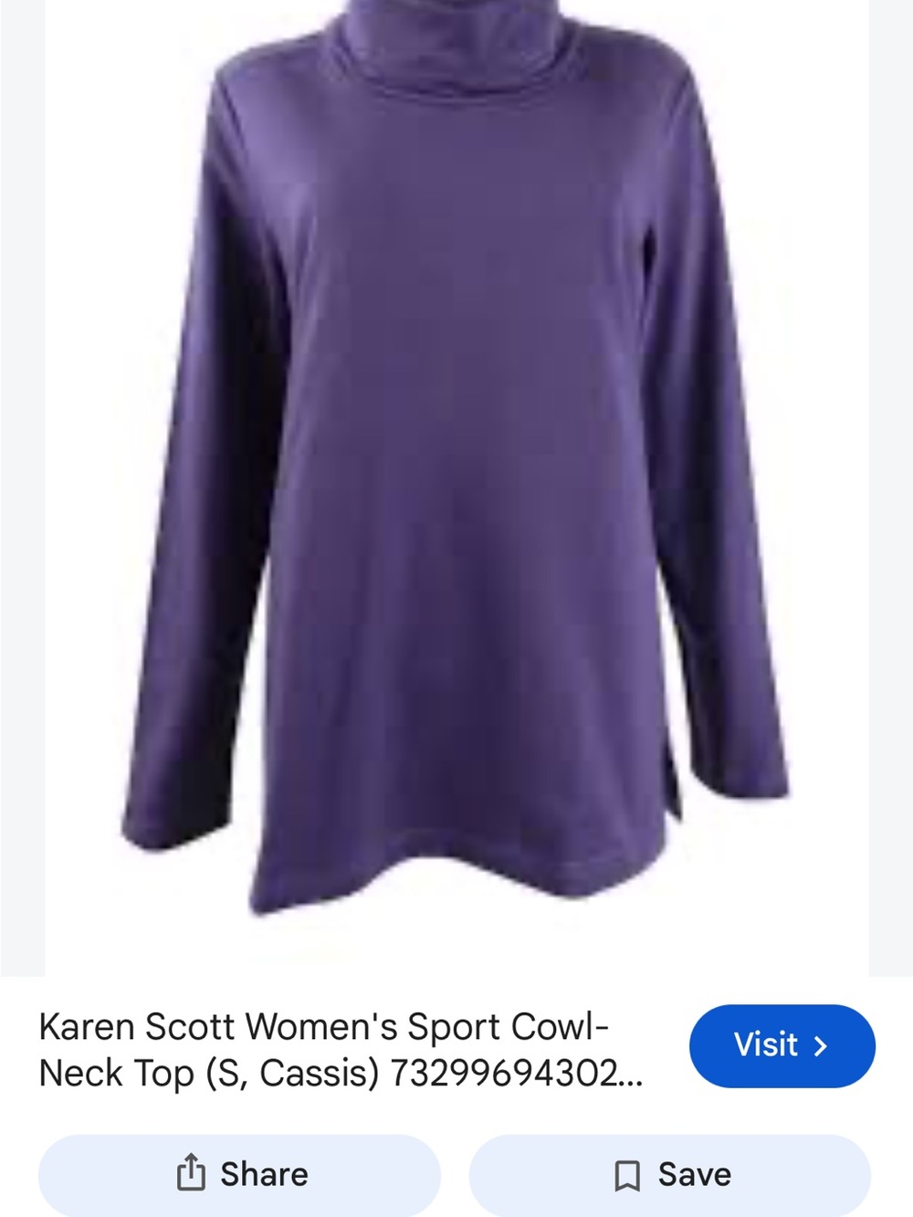 Karen Scott Purple Cowl-Neck Long Sleeve Top